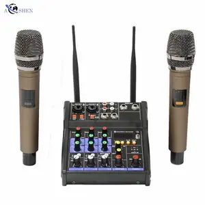 Professional 4 Channel Mixing Console DJ Controller Audio Console Mixer With 2 Ch Wireless Microphone For Livestream Broadcast