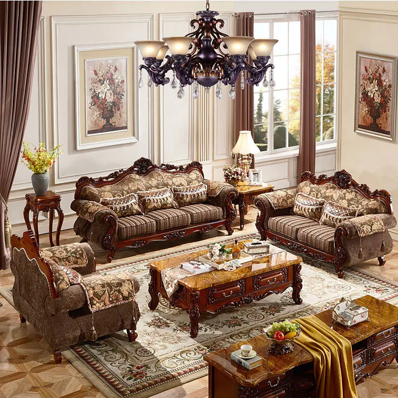European Turkey Style Luxury Classic Sofa Set Modern White Old House Living Room Sets Furniture With Elephant Wood Carvings