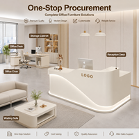 Comptoir de réception en forme de L incurvé sur mesure avec éclairage LED, comptoir de réception en MDF blanc, moderne, pour salon de beauté, spa, boutique de croisière
