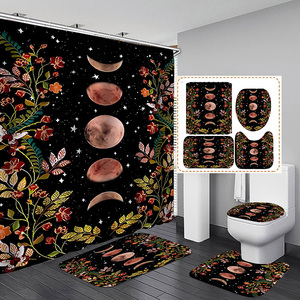 Moon Phase Moonlit Celestial Flower Decoración para el hogar Accesorios de baño Alfombras Juegos de cortinas de Ducha - Product Image 1