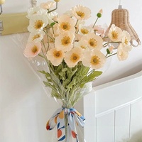 Vente en gros de fleurs de pavot artificielles à 4 têtes, en soie floquée, avec tige décorative pour la décoration de mariage, l'arrangement de vases à la maison