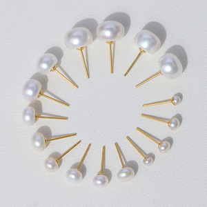 2021 simple jewelry 925 sterling silver gold color freshwater button pearls stud earring for girls