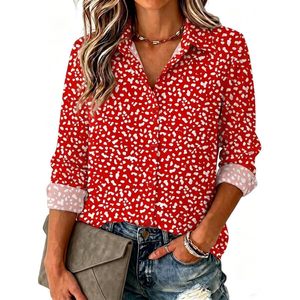 Blusa de Manga Larga con Botones y Estampado Rojo para Mujer, Marca FOXA, Camisa Casual de Trabajo, Tela Popelina, Ligera - Product Image 1