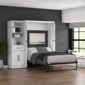 Wood Murphy Bed and Shelving <strong>Unit</strong> with Drawer and Doors - Product Image 3