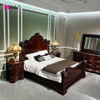 Lit en bois massif de style classique américain, lit de chambre à coucher, lit de mariage, lit double luxueux de style rétro européen, sculpté à la main