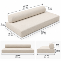 Coussin de sol d'extérieur rond beige en mousse de soutien résistante à l'eau avec dossier amovible, facile à nettoyer et confortable