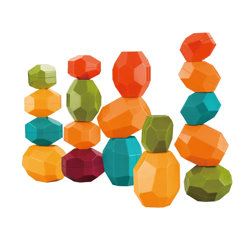 Renkli taş tasarım denge ahşap montessori kaya blokları çocuklar için