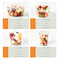 Gobelet en plastique jetable à paroi simple en PET de 32 oz, certifié ISO14001, de qualité alimentaire, avec couvercle plat, pour fruits, yaourts, desserts, prêt à consommer