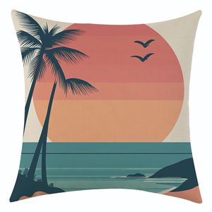 Funda de cojín cuadrada con diseño de palmera y puesta de sol en la playa, lavable, decoración para sala de estar - Product Image 3