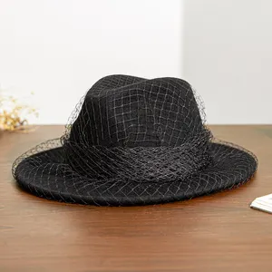 Benutzer definierte RTS Frauen Birdcage Spitze Mode Hochzeit Brautkleid Mütze Australien Reine Wolle Filz Fedora Hut Mit Schleier