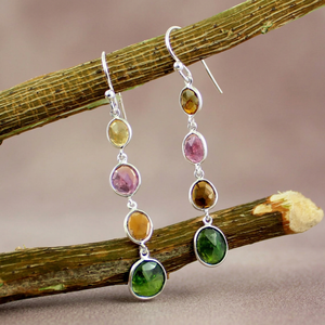 925 Sterling <b>Silver</b> Drop <b>Earrings</b> Natural Gemstone Handmade Multi Gemstone Bohemian Wedding Jewelry - Product Image 3