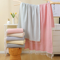 European American Modern 100*180 Summer Style Beach Towel Thin Stripes Turkish Seaside Play Wrap with Tassel Cross-Border