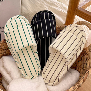Wholesale Cotton Linen Material Round Toe Home <b>Slippers</b> Striped Printed Style <b>Slippers</b> Home <b>Slippers</b> - Product Image 1