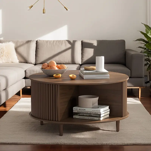 Vintage <strong>Round</strong> <strong>Coffee</strong> <strong>Table</strong> With Storage Mid Century Modern <strong>Coffee</strong> <strong>Table</strong> With Sliding Cabinet Door <strong>Coffee</strong> <strong>Table</strong> For Living Room - Product Image 1