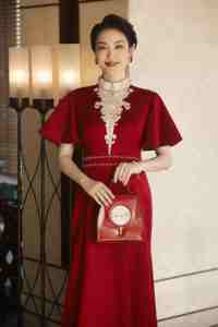 Vino rojo largo boda Cheongsam manga <span class=keywords><strong>de</strong></span> hoja <span class=keywords><strong>de</strong></span> loto Vintage mejorado vestido <span class=keywords><strong>de</strong></span> mujer Slim Fit elegante <span class=keywords><strong>Qipao</strong></span> - Product Image 2