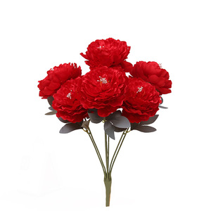 Décorations florales artificielles en soie de luxe nordique à 7 têtes, motif pivoine peinture à l'huile, pour arrangements de mariage - Product Image 6