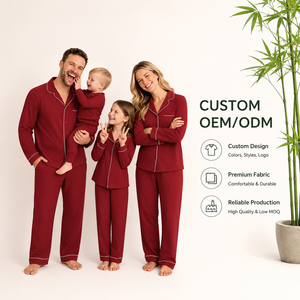 Ensemble de pyjama élégant en satin de bambou pour femme, doux et respirant, idéal pour l'été, ensemble assorti maman et enfant, ensemble familial - Product Image 1
