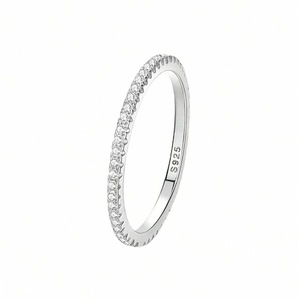 Women's 18K <b>Solid</b> Gold Moissanite Eternity Band Ring Round Brilliant Cut Pave Setting Classic Wedding Jewelry - Product Image 2
