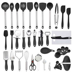 Ensemble de 42 ustensiles de cuisine modernes et écologiques en acier inoxydable avec poignée en silicone et rangement suspendu - Product Image 6