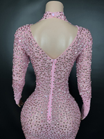 Robe de soirée décontractée Novance Y2507-LSC rose à paillettes, robe de soirée sexy grande taille, robe élégante avec strass, vêtements pour anniversaire