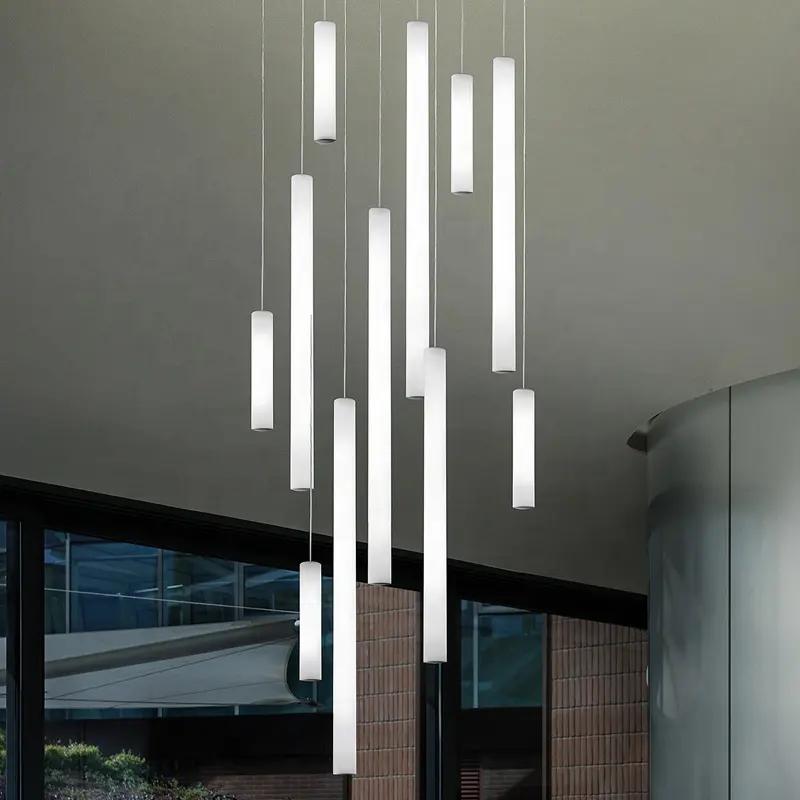 Lüks Modern 360 derece avize oturma odası ev süslemeleri merdiven lambası büyük fikstür Spiral tasarım yuvarlak floresan lamba