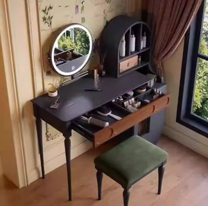 Coiffeuse moderne en bois massif avec tiroirs, surface de <span class=keywords><strong>maquillage</strong></span> extensible, miroir éclairé réglable, design en panneaux MDF pour chambre à coucher - Product Image 2