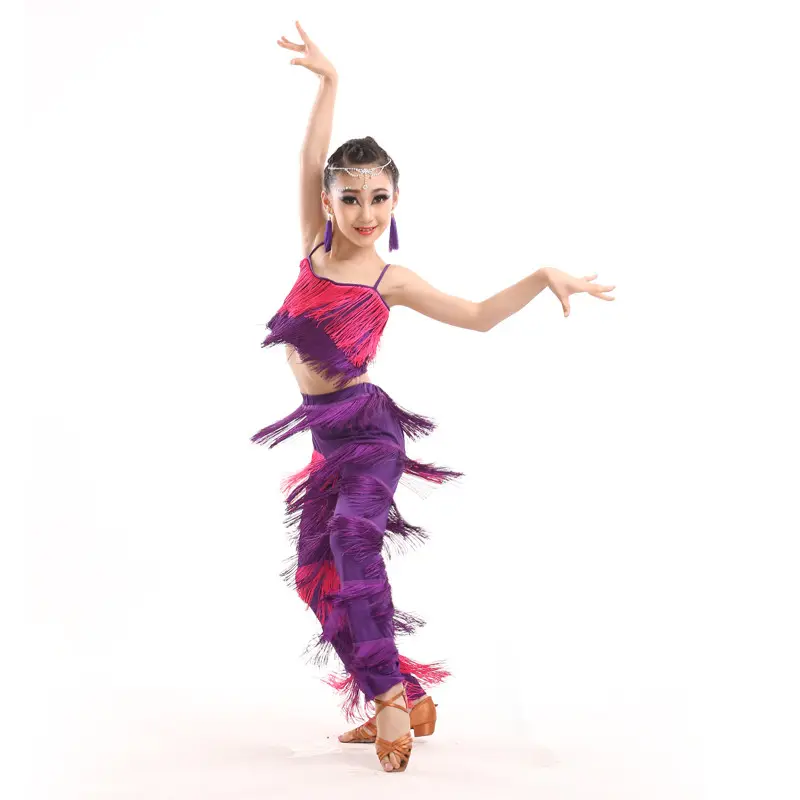 Samba Tassel Latin Pants Girls Salsa ballroom Fringe Trim Dance Tops&Pants Latin Dance Competition Dresses Stage Dance Wear