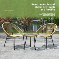 Ensemble table et chaises d'extérieur en rotin PE, style minimaliste moderne, avec structure métallique, résistant aux intempéries, pour jardin et terrasse