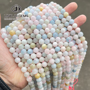 อัญมณี JD ลูกปัดหินมอร์กาไนต์ธรรมชาติทรงกลมหลวมพลัง5A สีสันสดใสสำหรับทำเครื่องประดับด้วยหินจริง - Product Image 1