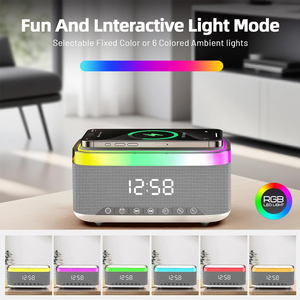 Haut-parleur personnalisé SL <span class=keywords><strong>avec</strong></span> chargeur sans fil, horloge numérique, affichage LED, station de charge Qi 15W pour la maison, la table de chevet et les voyages - Product Image 4