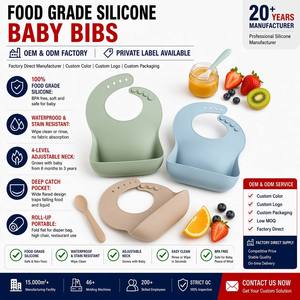 Individuelles Logo 3er-Pack Silikon-Babylätzchen Lebensmittelecht Wasserdicht Mit Verstellbarem Nackenband Silikon-Baby-Fütterungslätzchen - Product Image 1