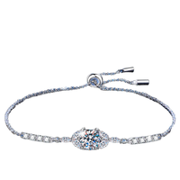 Bracelet en argent sterling 925 de luxe réglable XRZ013 avec moissanite couleur D 1 carat, bijoux fins pour femmes et filles pour les mariages