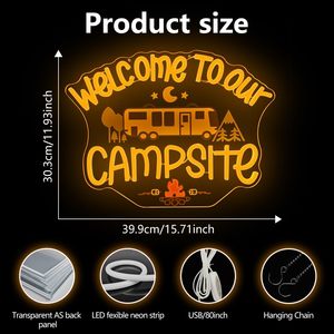 Enseigne néon LED 'Bienvenue à notre <span class=keywords><strong>camping</strong></span>' <span class=keywords><strong>pour</strong></span> décoration murale, <span class=keywords><strong>camping</strong></span>, caravane, chambre, toile de fond de fête, thème 'Happy Camper' - Product Image 4