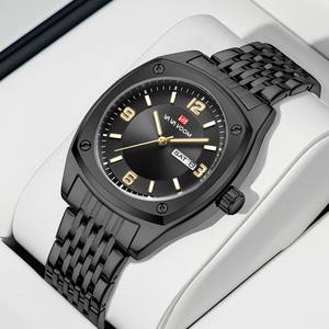 Montre de luxe pour homme en or, boîtier carré, bracelet tressé, mouvement à quartz, avec affichage jour et date, montre de cérémonie et d'affaires - Product Image 6