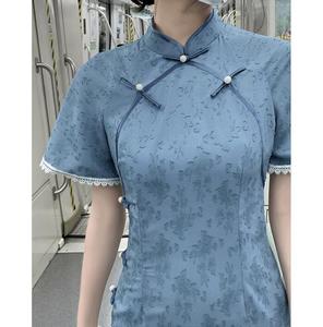 Ecoparty verano mejorado estilo chino nacional <span class=keywords><strong>azul</strong></span> Cheongsam vestido temperamento elegante Retro Delgado tradicional Tarde Qing <span class=keywords><strong>Qipao</strong></span> - Product Image 5