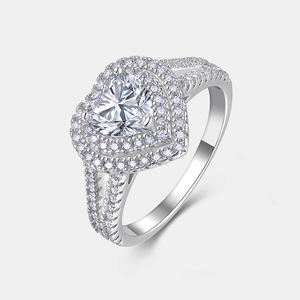 心形光环设计925银1ct D VVS1硅石双排铺路订婚穿硅石戒指浪漫风格 - Product Image 2