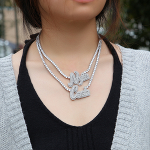 Personalizzabile CZ Cucitura Lettera con Piastra per Tennis Catena Personalizzato Donne/Uomini Rapper <span class=keywords><strong>Gioielli</strong></span> con Zircone Pietra Principale - Product Image 3