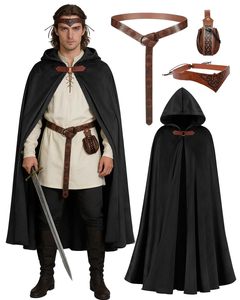 Mantello con Cappuccio Rinascimentale, <span class=keywords><strong>Accessori</strong></span> per Costume Medievale per Uomini e Donne, Mantello per Costume di Halloween, Cintura, Borsa, Bracciali - Product Image 3