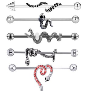 Populaire <span class=keywords><strong>Piercing</strong></span> d'oreille en acier inoxydable, style Hip Hop, type barbell à tige longue, motif serpentine, pour <span class=keywords><strong>piercing</strong></span> de pont d'oreille, idéal pour mariage - Product Image 1