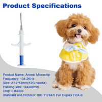 Microchip RFID FDX-B de 134.2kHz para Mascotas, Jeringa de Identificación de 1.25*7mm para Animales Pequeños, Peces y Aves