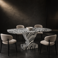 Table à manger moderne de luxe en faux marbre zèbre 1,8 m, finition mate, table de cuisine en marbre artificiel à âme en pierre pour villa, personnalisable