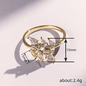 Anillo de Mujer T0489, Chapado en Oro de 18K, con Cristales de Circonita, Forma de Planta, Engaste de Puntas, para Uso Diario - Product Image 5
