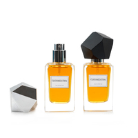 Bouteille de parfum de matière première en verre de boîte noire de luxe personnalisée Bouteilles en verre carrées claires vides de 50ml personnalisées en stock