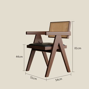 <span class=keywords><strong>Chaise</strong></span> de salle à manger <span class=keywords><strong>en</strong></span> bois massif de <span class=keywords><strong>noyer</strong></span> moderne avec accoudoirs <span class=keywords><strong>en</strong></span> rotin de style Wabi-Sabi Chandigarh pour la maison, l'appartement, les salles à manger - Product Image 3