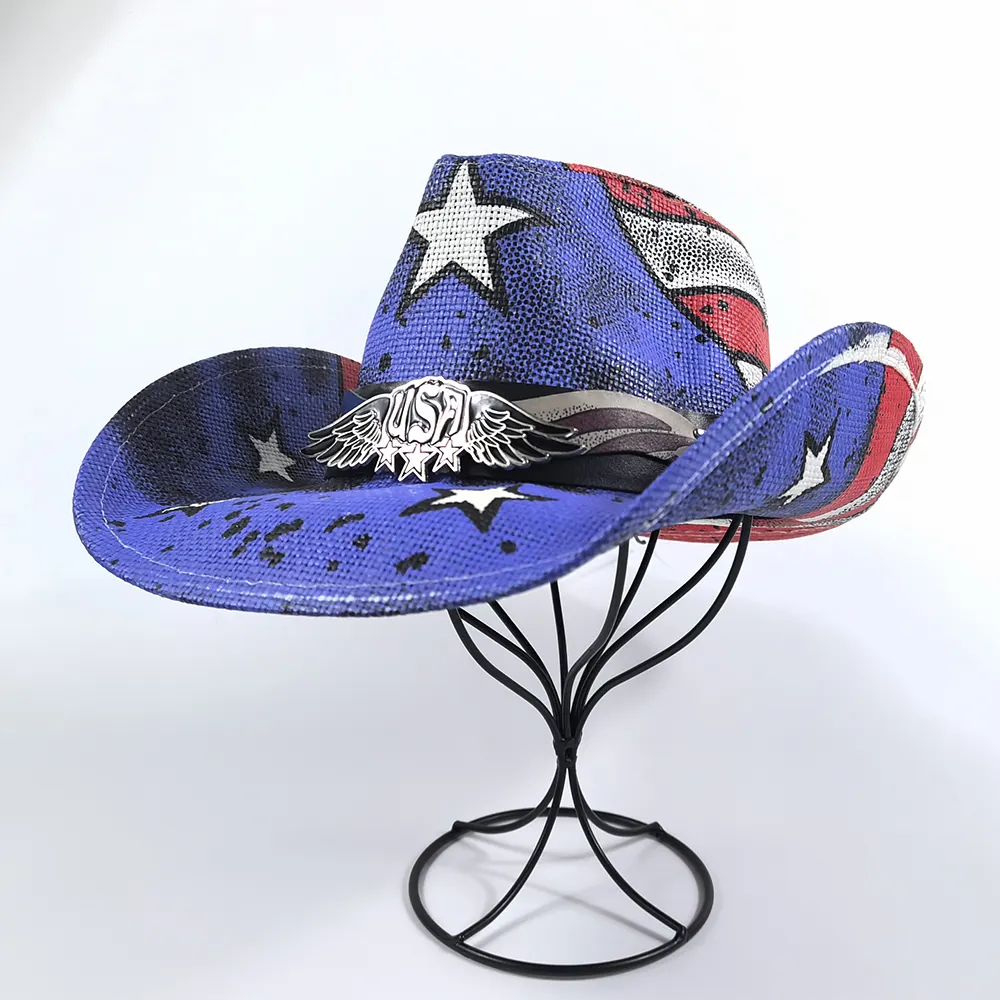 قبعة رجالية قصيرة مخزون قبعة رعاة البقر الأمريكية الغربية تكساس قبعة بأشكال قابلة للتشكيل قبعة صوفية نسائية مرسوم عليها غيتار
