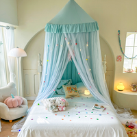 Moustiquaire de plafond ronde double couche en dentelle, style Princesse Royale, rose et bleue, romantique, élégante, pour vente en gros, avec rideau de bar et tente