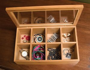Organisateur de <span class=keywords><strong>rangement</strong></span> rectangulaire en bambou à 8 sections pour thé, maquillage et bijoux, avec 8 compartiments, design moderne pour outils - Product Image 5