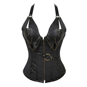 Corsé Steampunk Pirata <span class=keywords><strong>Medieval</strong></span>, Ropa Gótica, Corsé Sexy con Cierre de Cremallera de PU, Corsés y Bustiers, Faja Reductora, Disfraz de Cosplay - Product Image 4