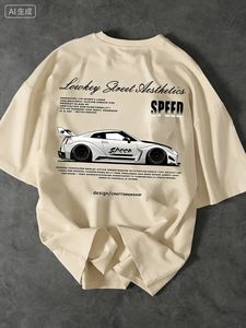 <span class=keywords><strong>Camiseta</strong></span> de Verano para Hombre con Temática de Carreras, con Elementos Deportivos, Estilo Juvenil, Cuello Redondo, Suave, 100% Algodón - Product Image 4