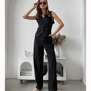 RedPeony 2024 Chic 2 pezzi blazer top e pantaloni dritti da donna Business Summer set nero di classe da ufficio pantaloni da donna